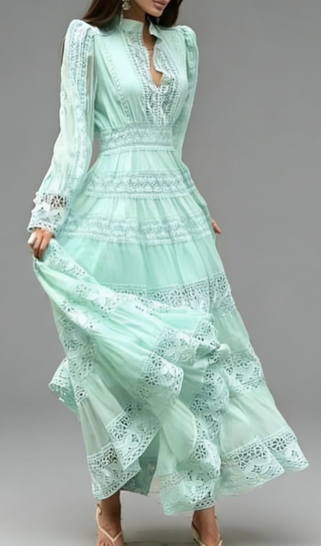 Fashionslee Women Kamara Green Long Sleeve Maxi Dress