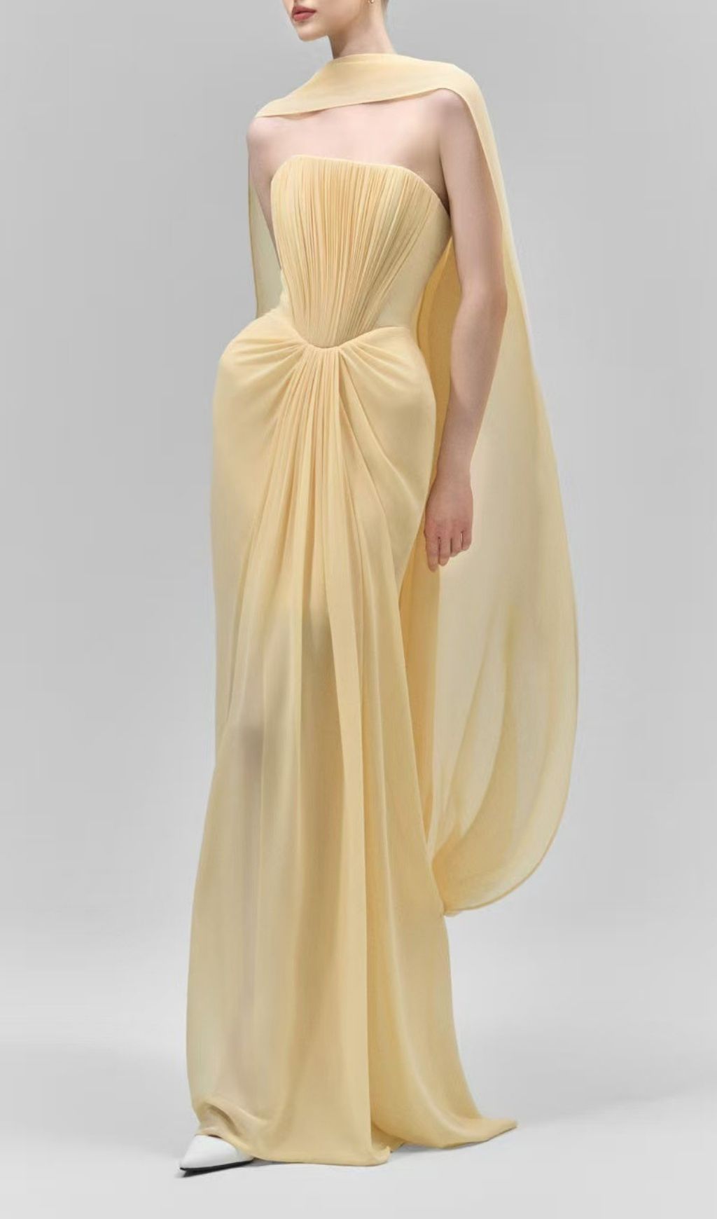Fashionslee Women Kayley Strapless Pleated Maxi Dress With Shawl