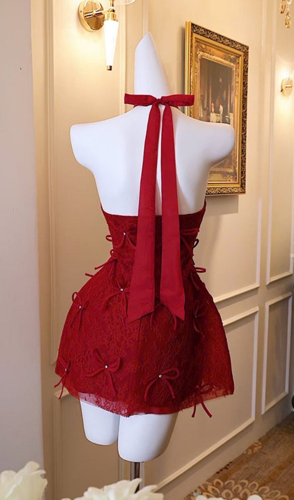 RED AESTHETIC HALTER BOW MINI DRESS - OWNCI RED AESTHETIC HALTER BOW MINI DRESS - OWNCI