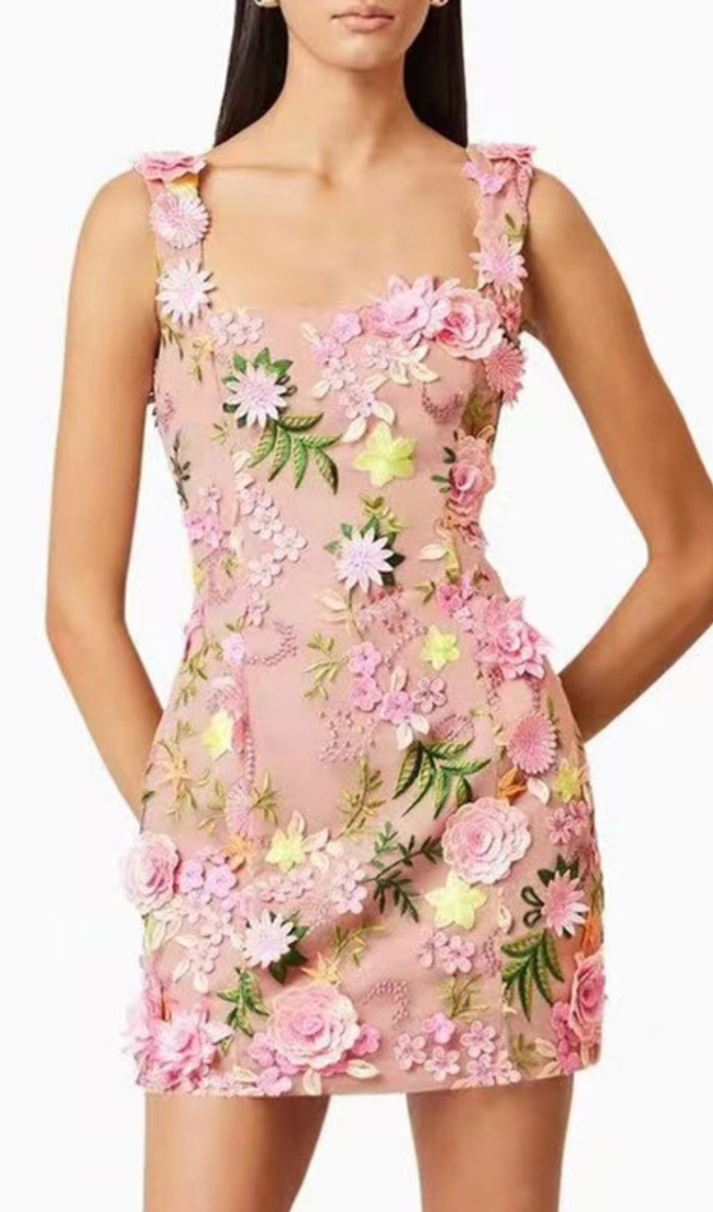 Fashionslee Women Fyodor Strappy Flower Embroidery Mini Dress