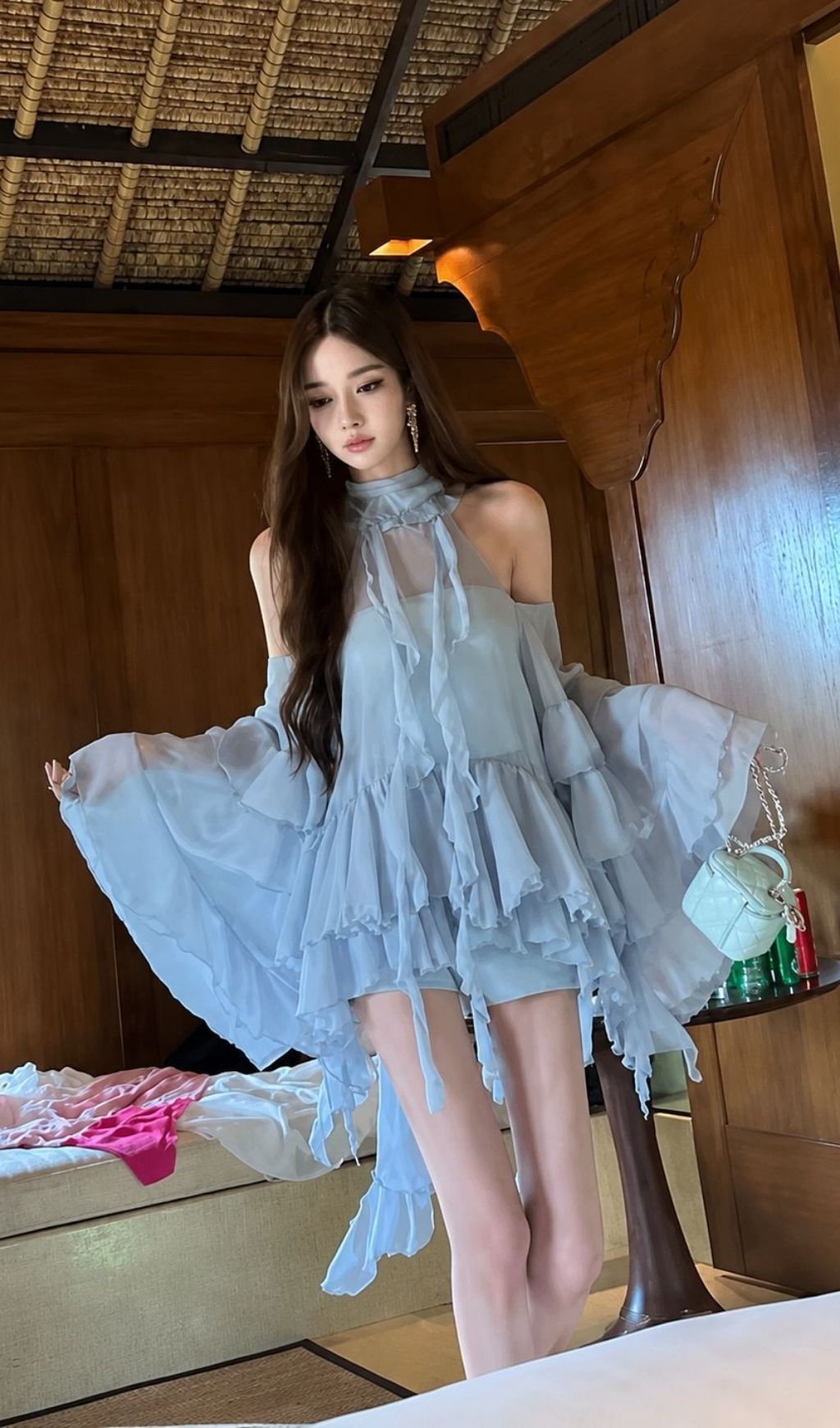 Fashionslee Women Kylah Blue Ruffle Three-Piece Set