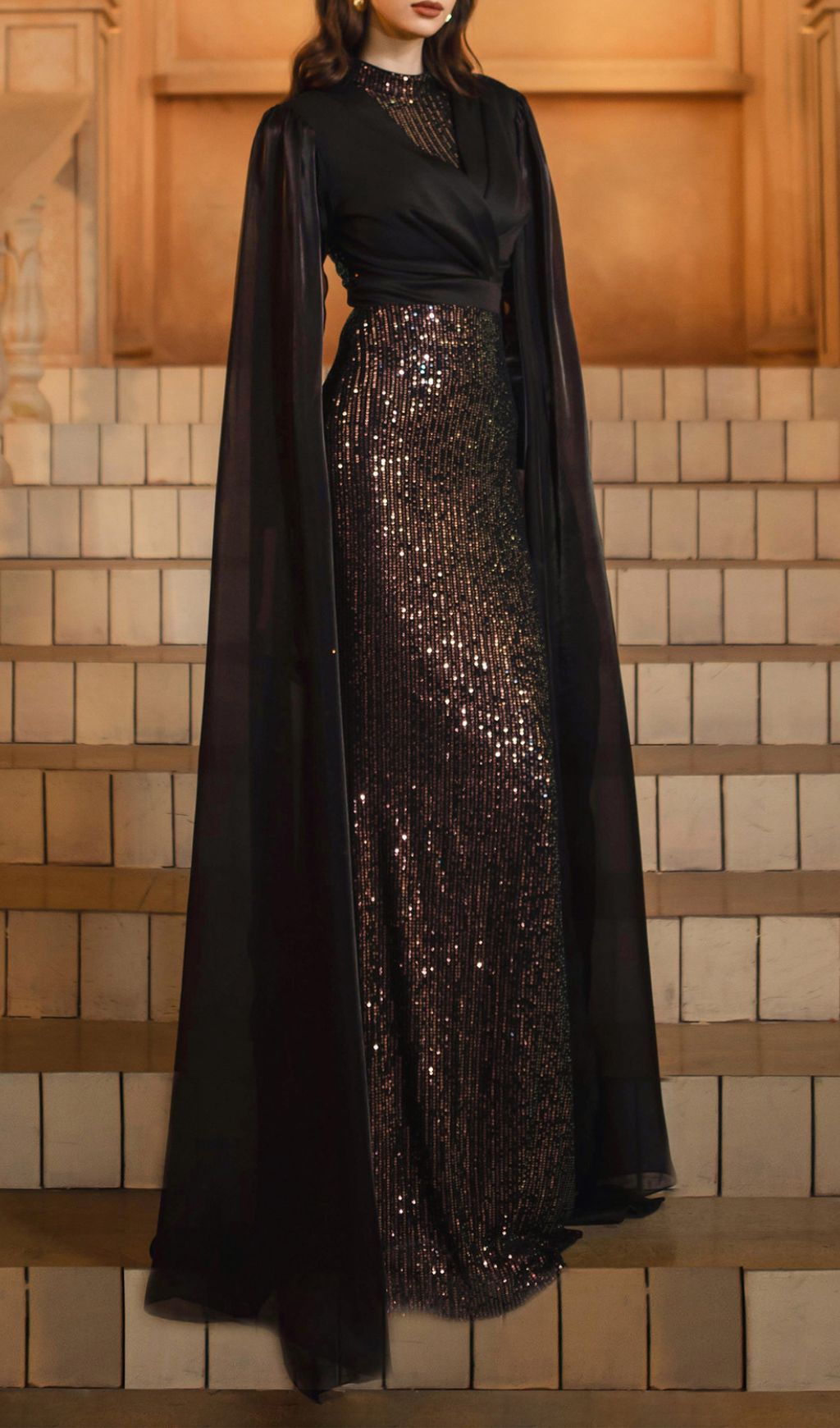 f5543e9b390b9e8f7104bb5169054f47.jpg Fashionslee Women Folami Sequin Mesh Sleeve Maxi Dress