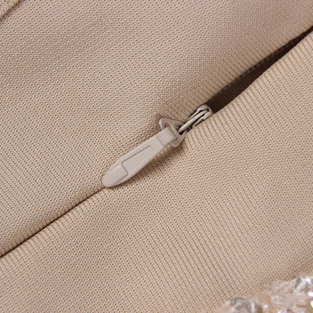 Fashionslee Women Khaki Shiny Sequin Bandage Mini Dress