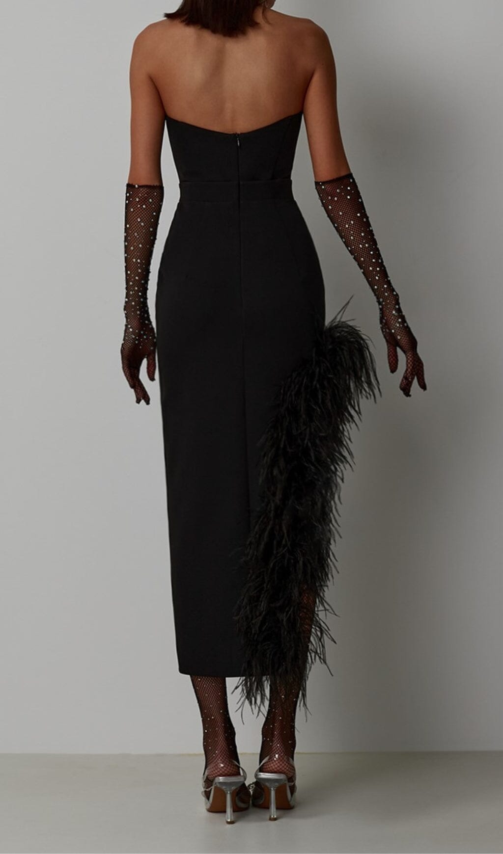 Fashionslee Women Feather High-Low Dress In Black