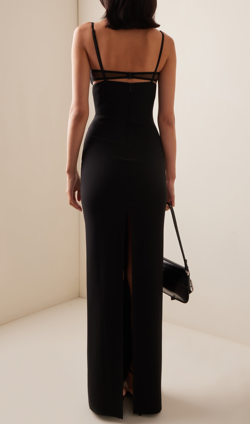 Fashionslee Women Black Mesh Insert Bandage Maxi Dress