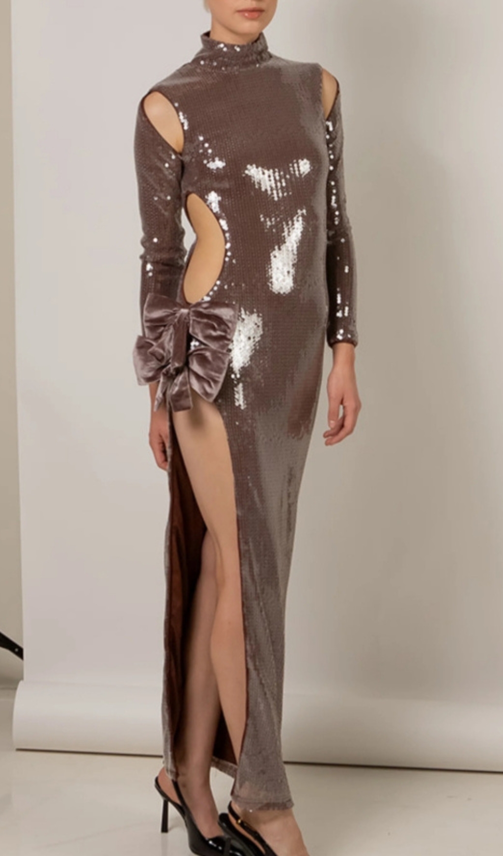 f5c0491d1907b52614d5cce4fb0e1699.jpg Fashionslee Women Bash Brown Long Sleeve Bow Sequin Maxi Dress