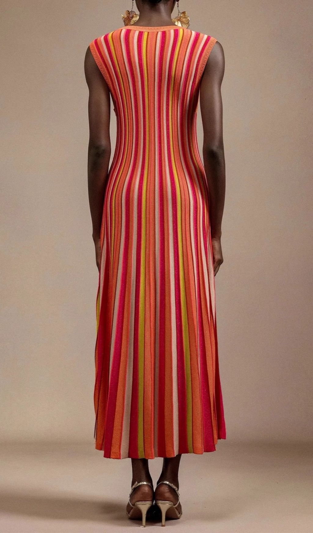 Fashionslee Women Malyxa Sleeveless Stripe Knit Midi Dress In Orange