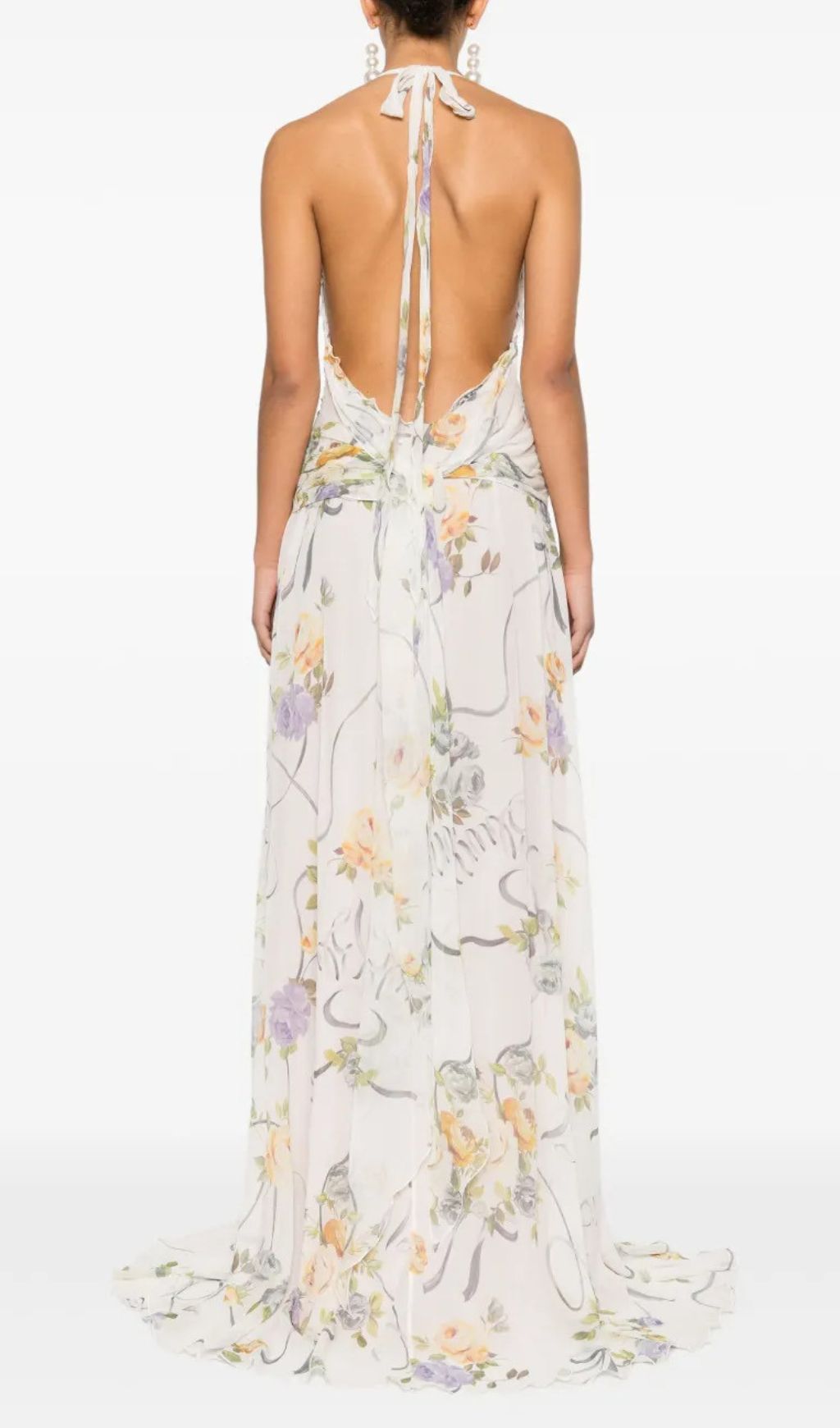 Fashionslee Women Florine Floral Halter Ruffle Maxi Dress