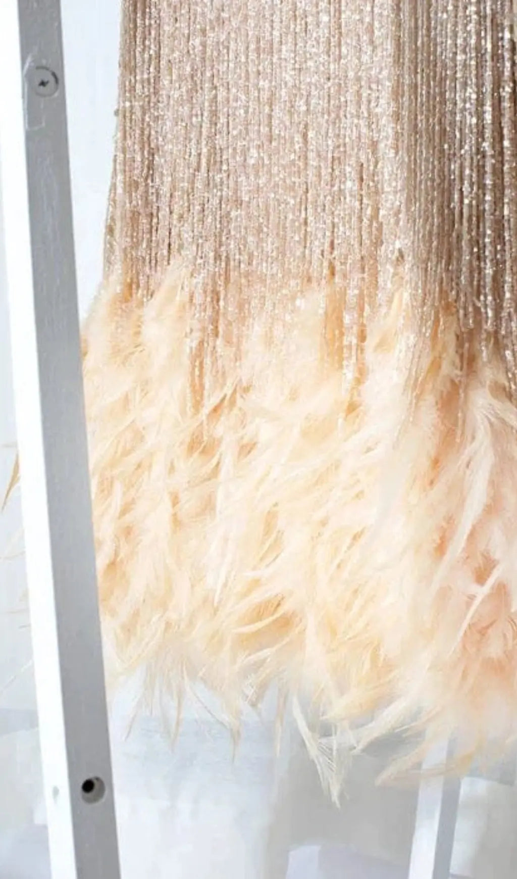 Fashionslee Women Tassel Feather Mini Dress In Beige