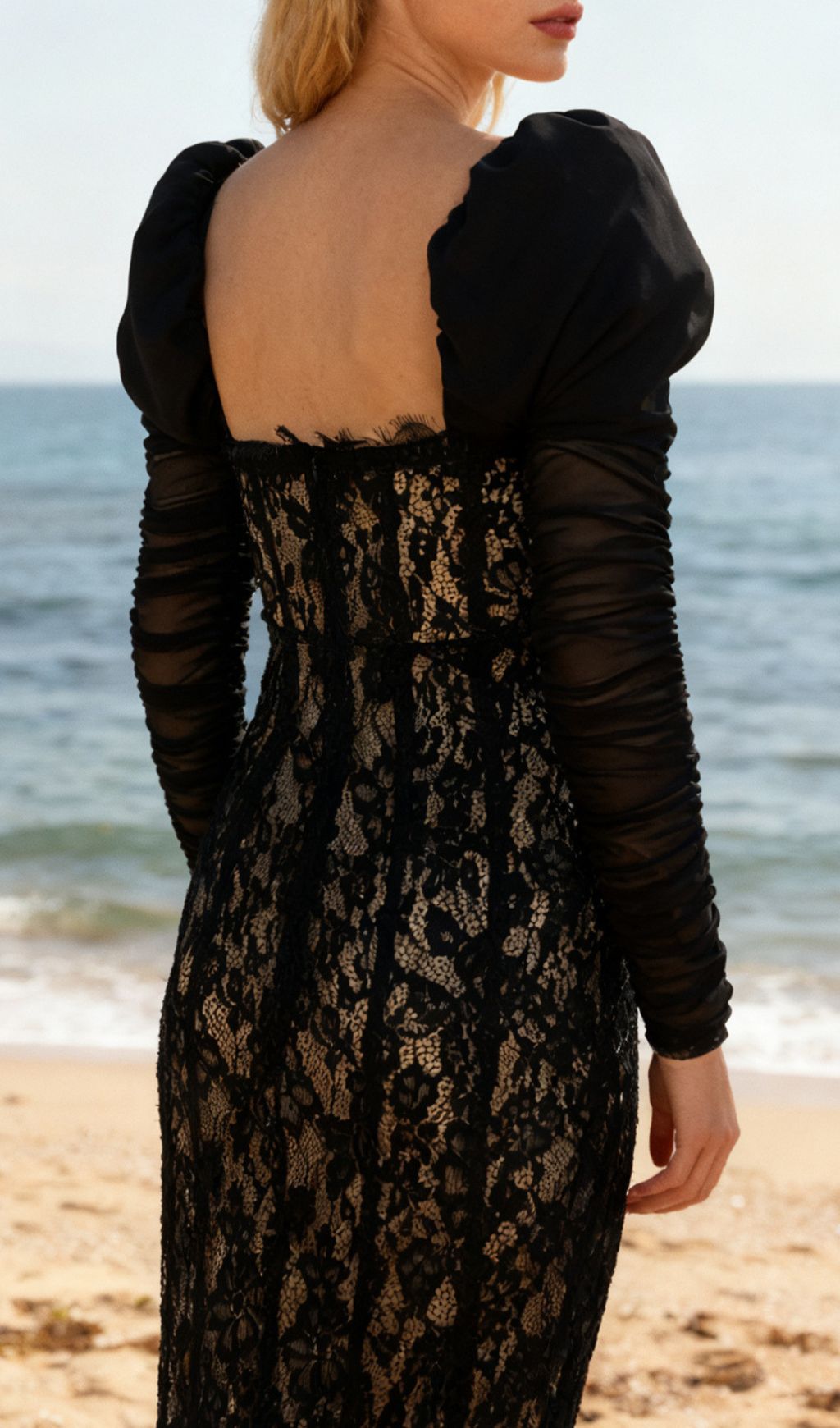 Fashionslee Women Jordane Black Long Sleeve Lace Maxi Dress
