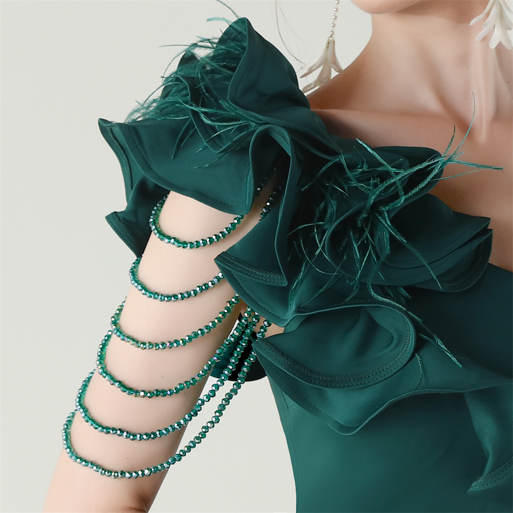 f632f13eadfa77eb424be2ba8bc9b67b.jpg Fashionslee Women Ijlal Green One-Shoulder Ruffle Maxi Dress