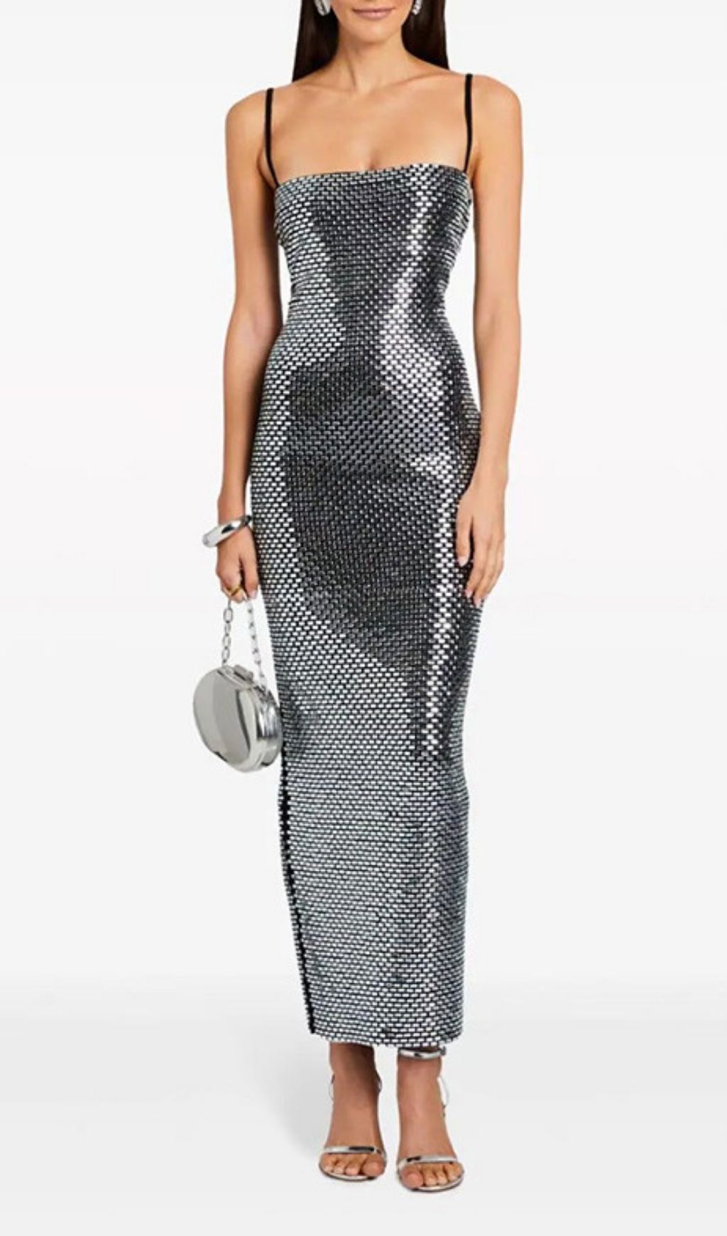 Fashionslee Women Kiyo Silver Strappy Sequin Bodycon Maxi Dress