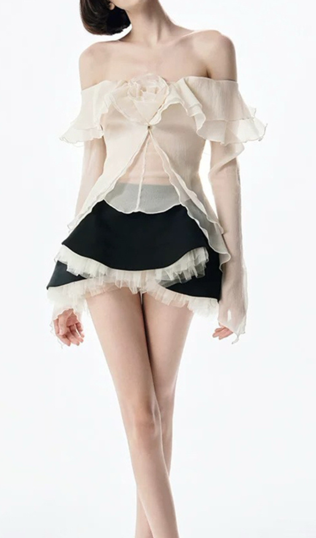 Fashionslee Women Gera Off-Shoulder Mesh Top & Mini Skirt Set