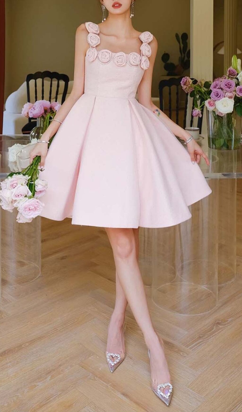 f6550f01294a3323b5cf3fe2fe64e9af.jpeg Fashionslee Women Rhinestone Rose Applique Mini Dress In Pink