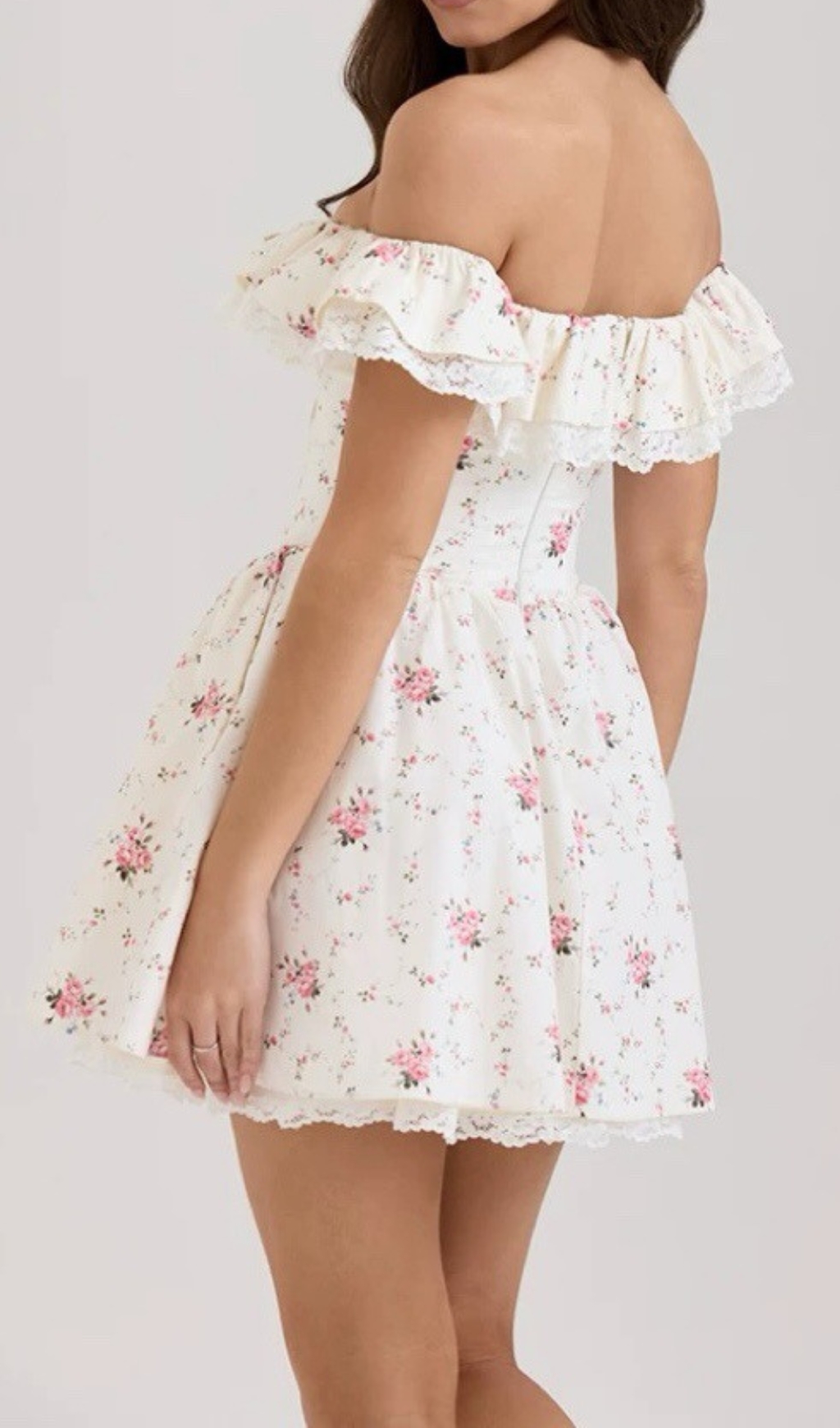 Fashionslee Women Evana Off-Shoulder Floral Lace Mini Dress