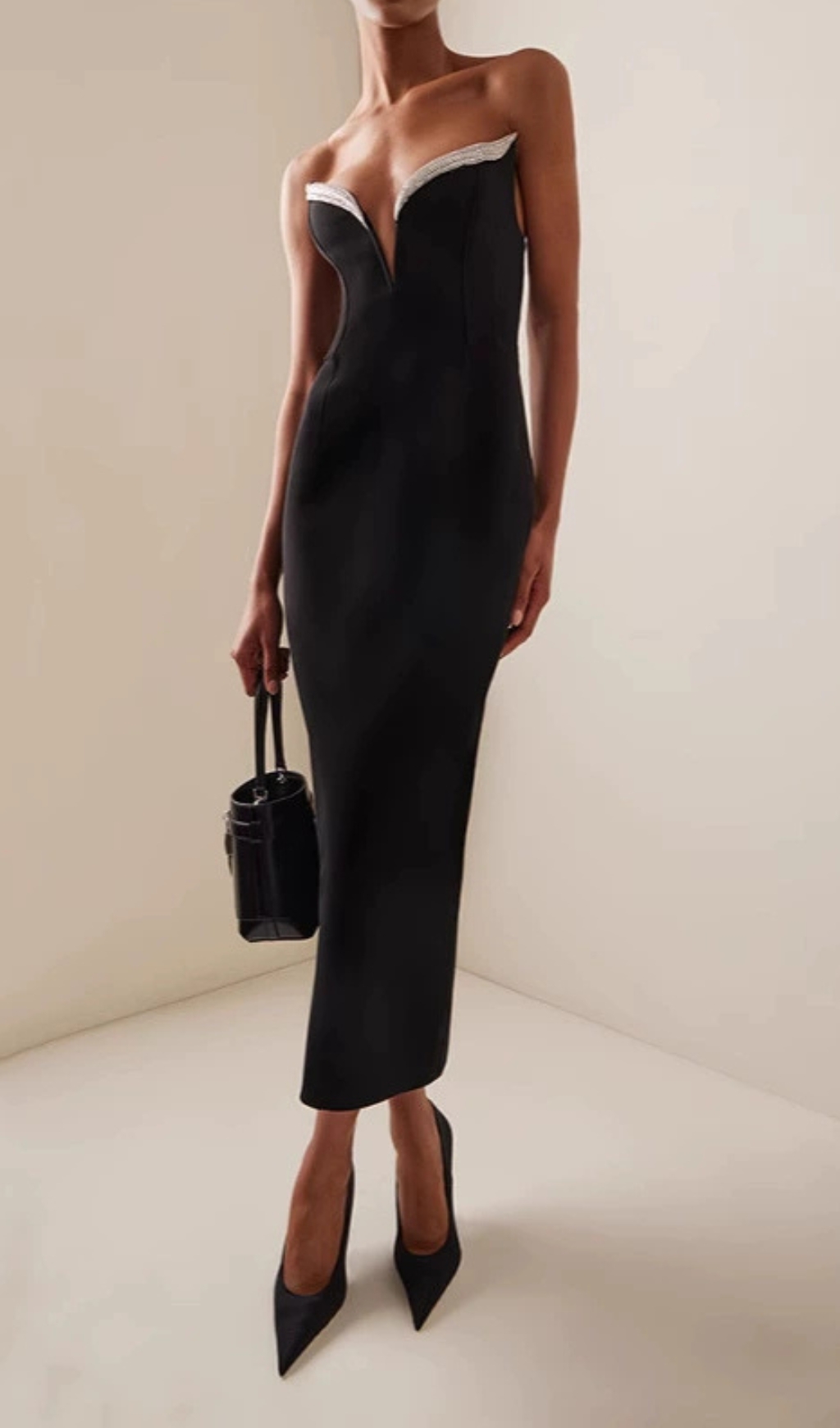 Fashionslee Women Emmy Black Diamond V-Neck Bandage Maxi Dress