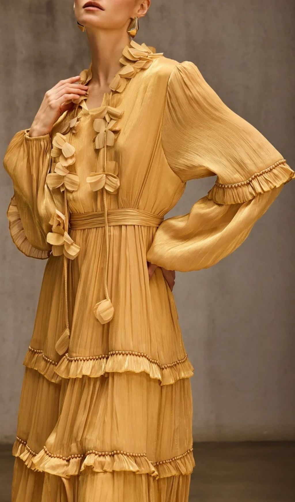 Fashionslee Women Dzon Balloon Sleeve Flower Midi Dress