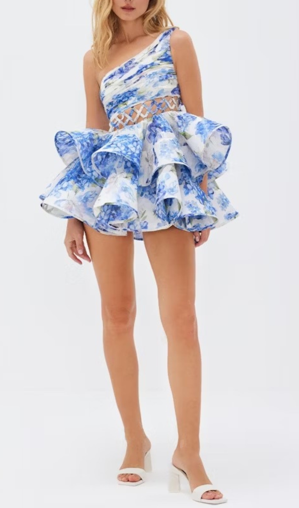 Fashionslee Women Carlotta Floral Printed One Shoulder Mini Dress