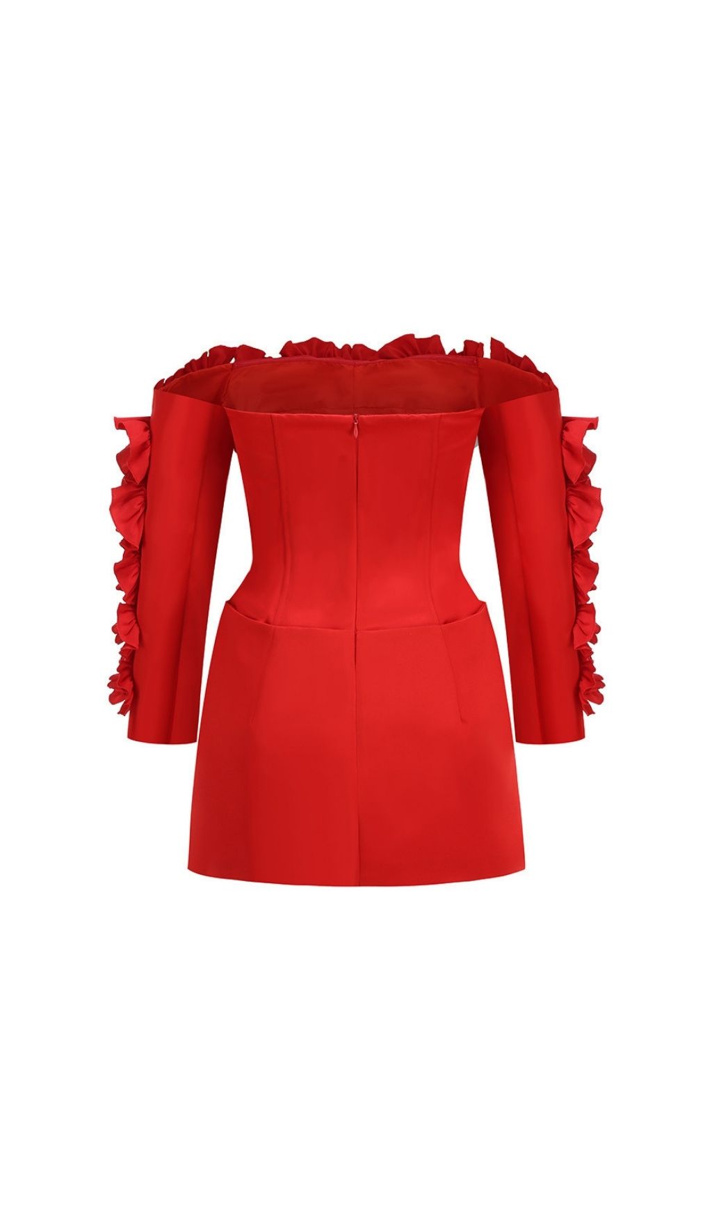 TRENDING RED OFF-SHOULDER RUFFLE MINI DRESS - OWNCI TRENDING RED OFF-SHOULDER RUFFLE MINI DRESS - OWNCI