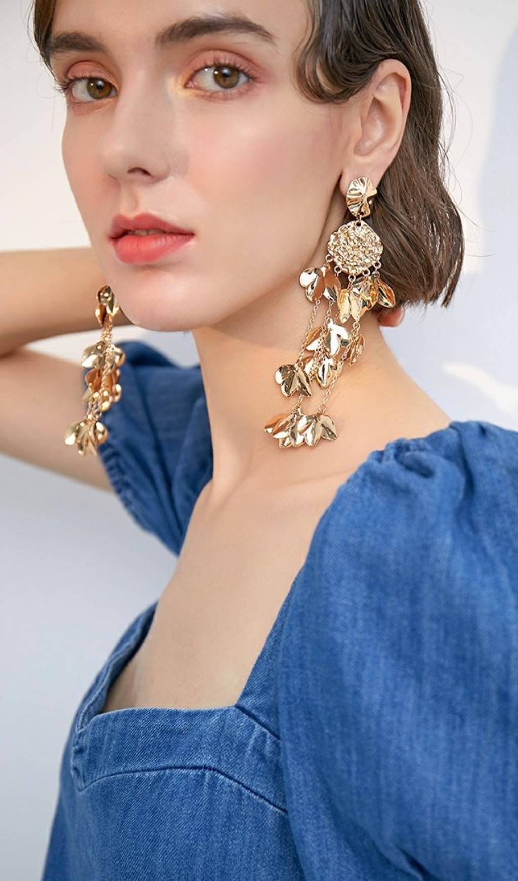 Fashionslee Women Aisling Gold Tassel Leaf Earrings