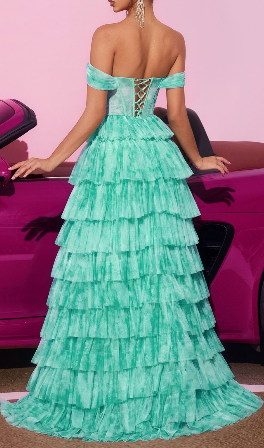 Fashionslee Women Kenia Green Corset Layered Maxi Dress