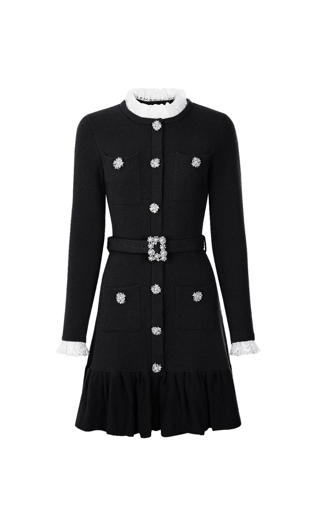 Fashionslee Women Jennie Knit Lace Long Sleeve Mini Dress