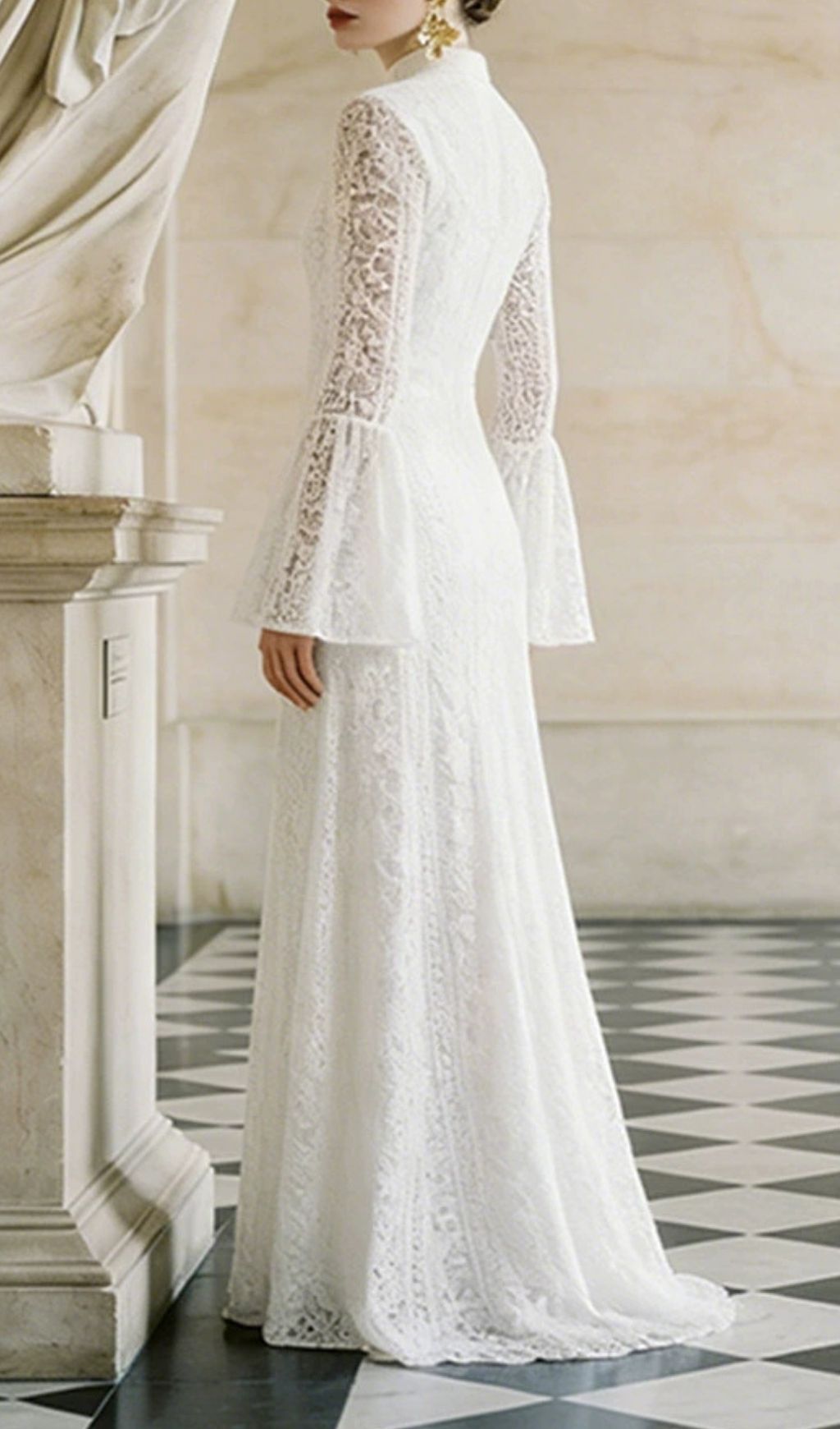 Fashionslee Women Kiyoko White Flared Long Sleeve Lace Maxi Dress