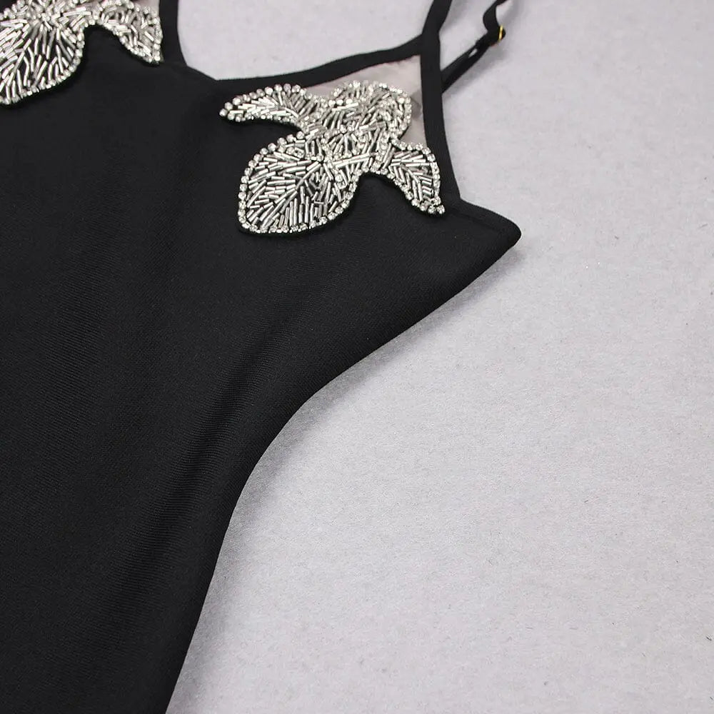 CRYSTAL EMBROIDERED BLACK MINI DRESS – VIRAL - OWNCI