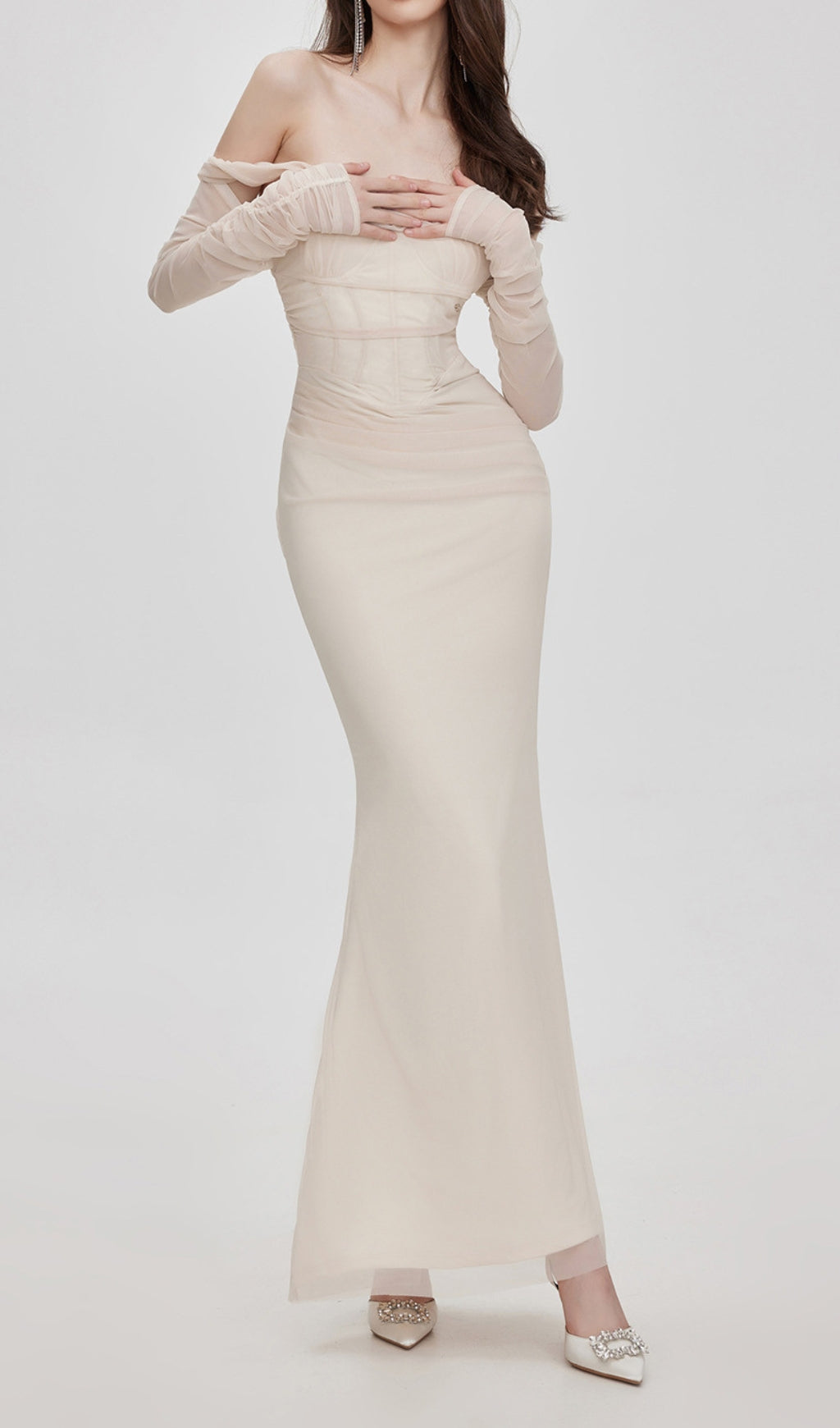 f70af6f138deff91f62525b5473018fd.jpeg Fashionslee Women Beba Apricot Off Shoulder Mesh Maxi Dress