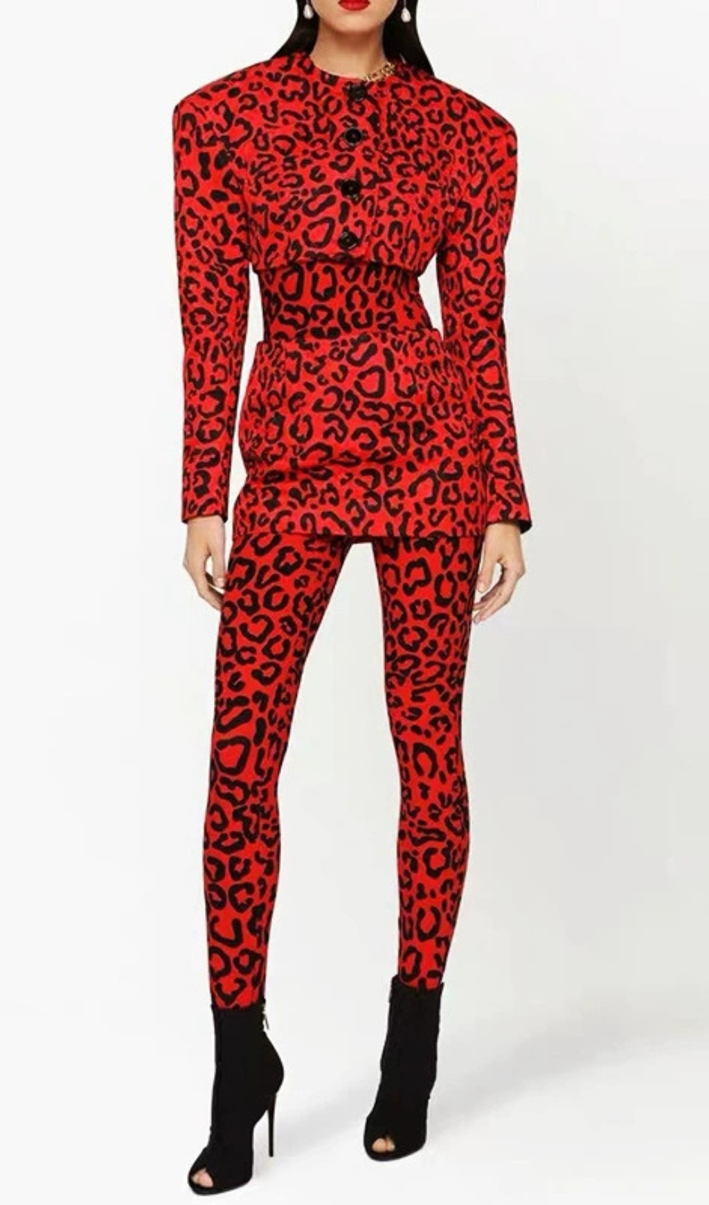 Fashionslee Women Georgi Red Leopard Two-Piece Set