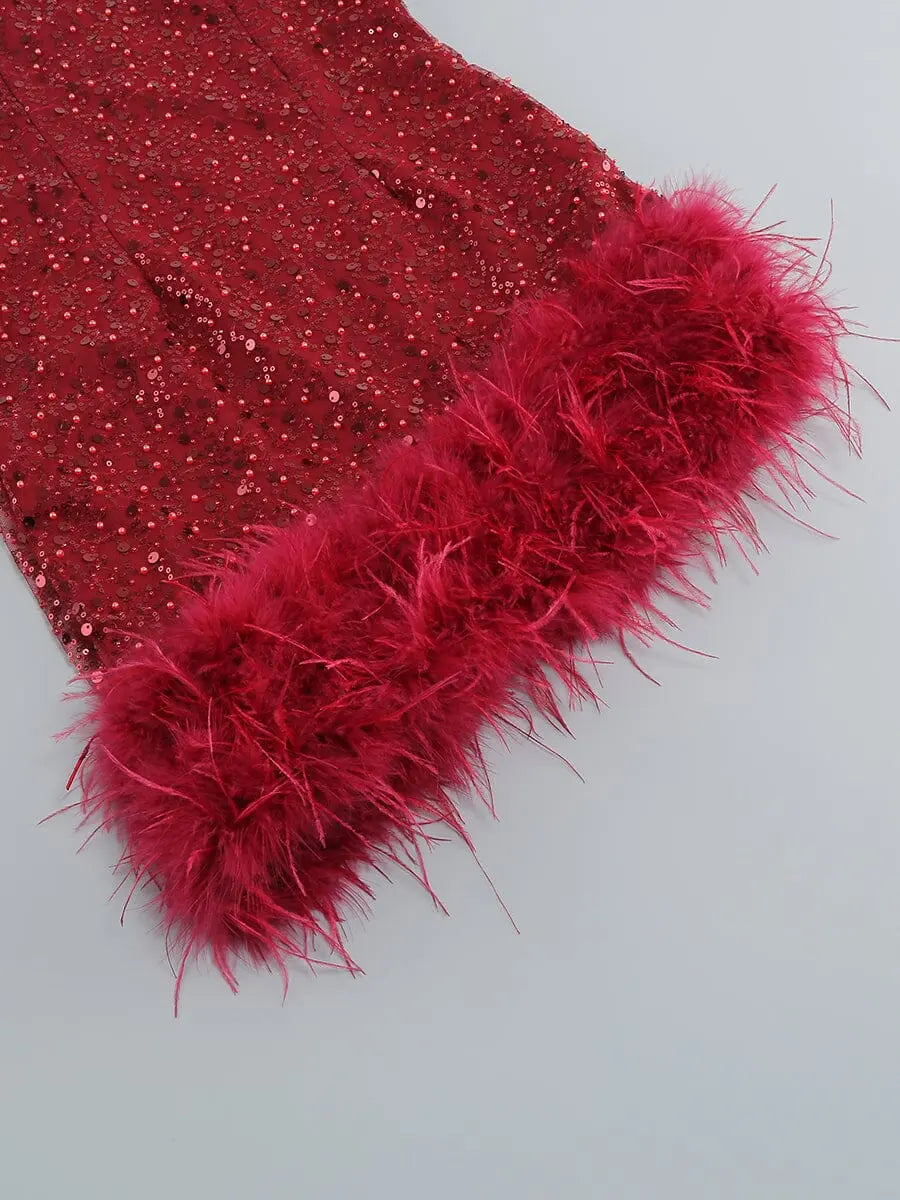 f7380f24d43e93a74bf6cc2e45b4fca5.jpeg Fashionslee Women Red Feather Sequin Dress