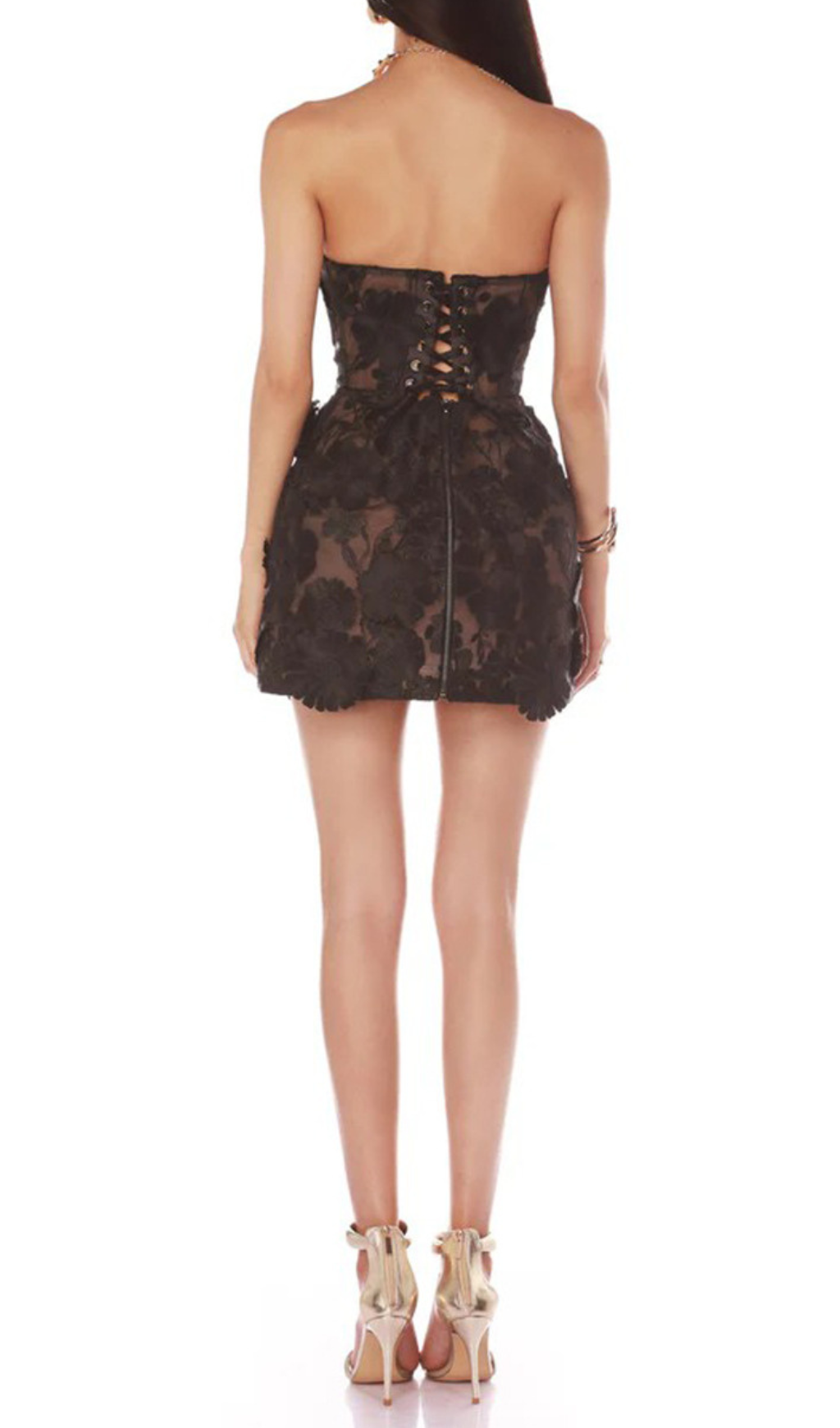 Fashionslee Women Enya Black Strapless Flower Mini Dress