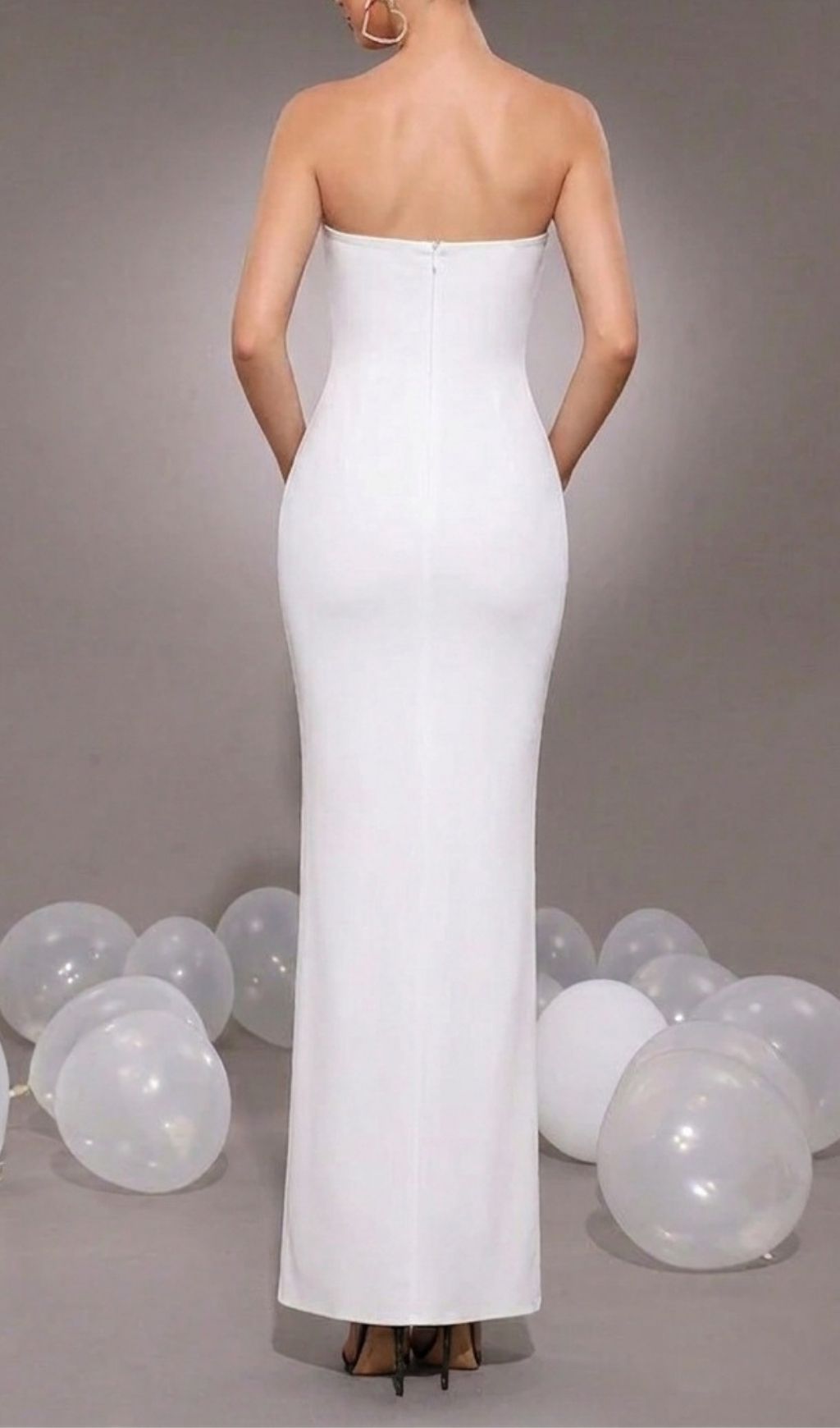 Fashionslee Women Kenda White Strapless Beaded Maxi Bandage Dress