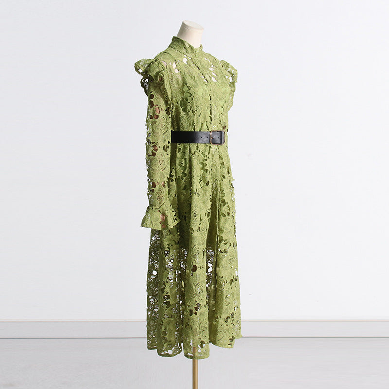 Fashionslee Women Adora Olive Lace Sleeve Midi Dress