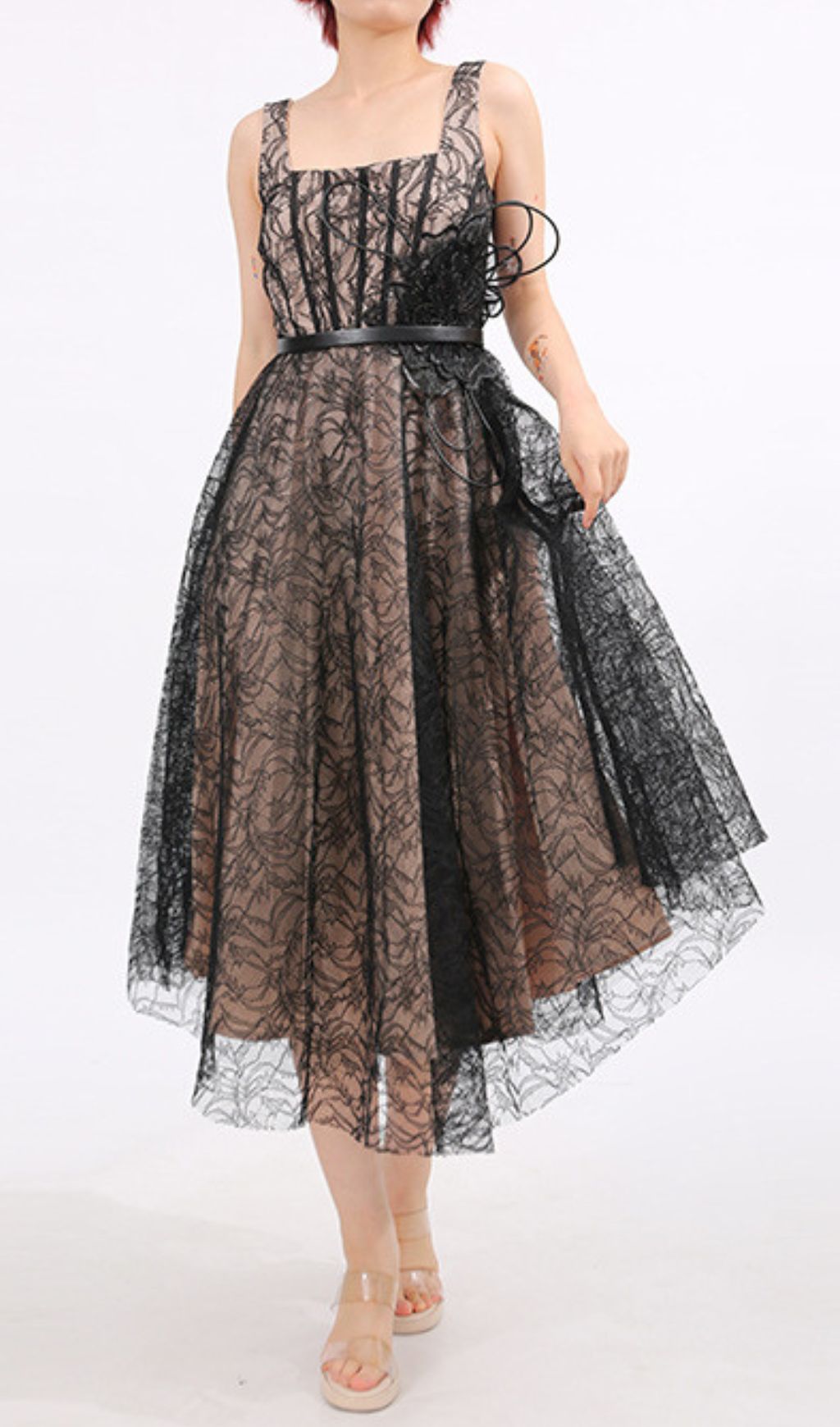 f78a26f6234552aef88b5ebe285e407e.jpg Fashionslee Women Frenchie Black Lace Flower Midi Dress