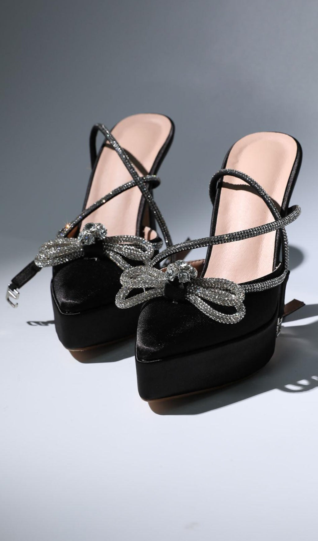 Fashionslee Women Bow Crystal Satin Heels In Black