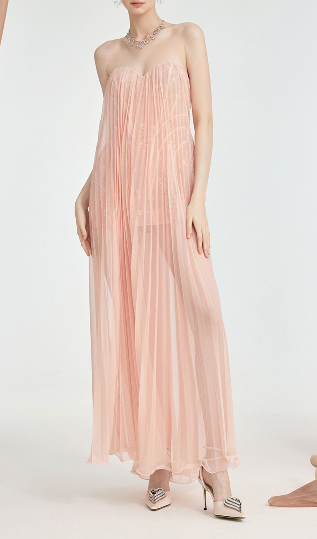 Fashionslee Women Fintan Pink Strapless Mesh Lace Maxi Dress