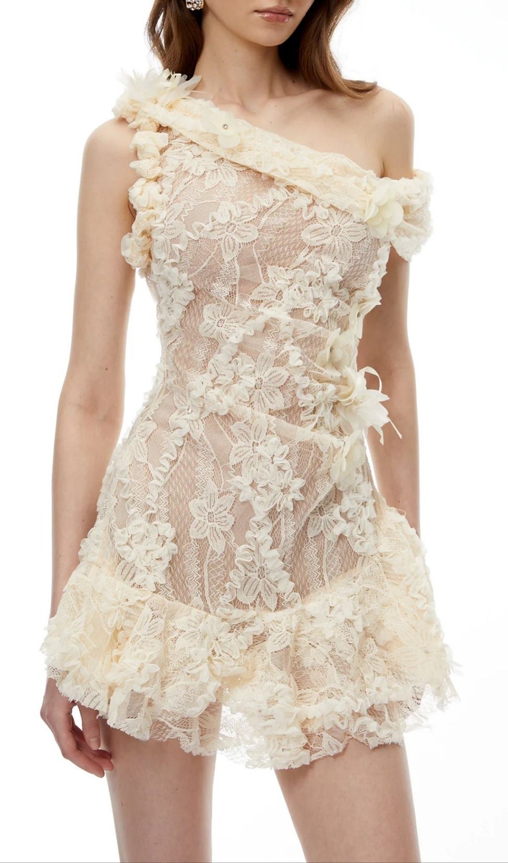 f7ce6b75156220545e02184c118c6dda.jpg Fashionslee Women Niobe White Flared Lace Mini Dress with 3D Florals