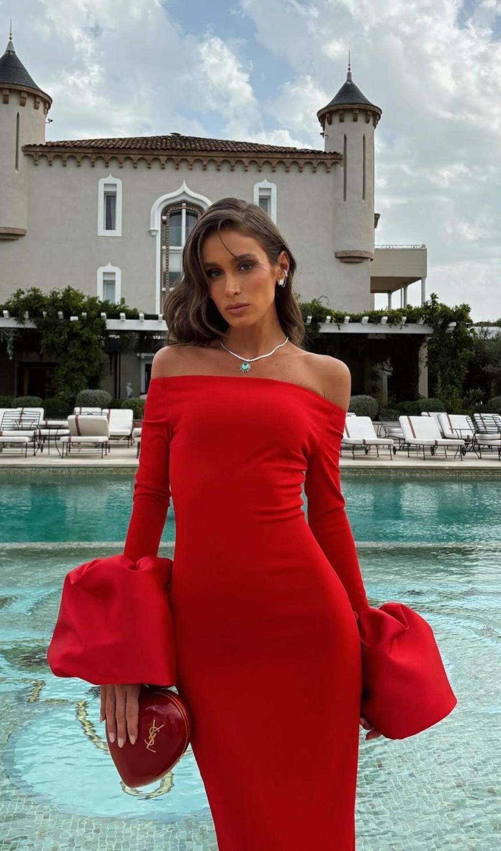 Fashionslee Women Chelsi Red Long Sleeve Maxi Dress
