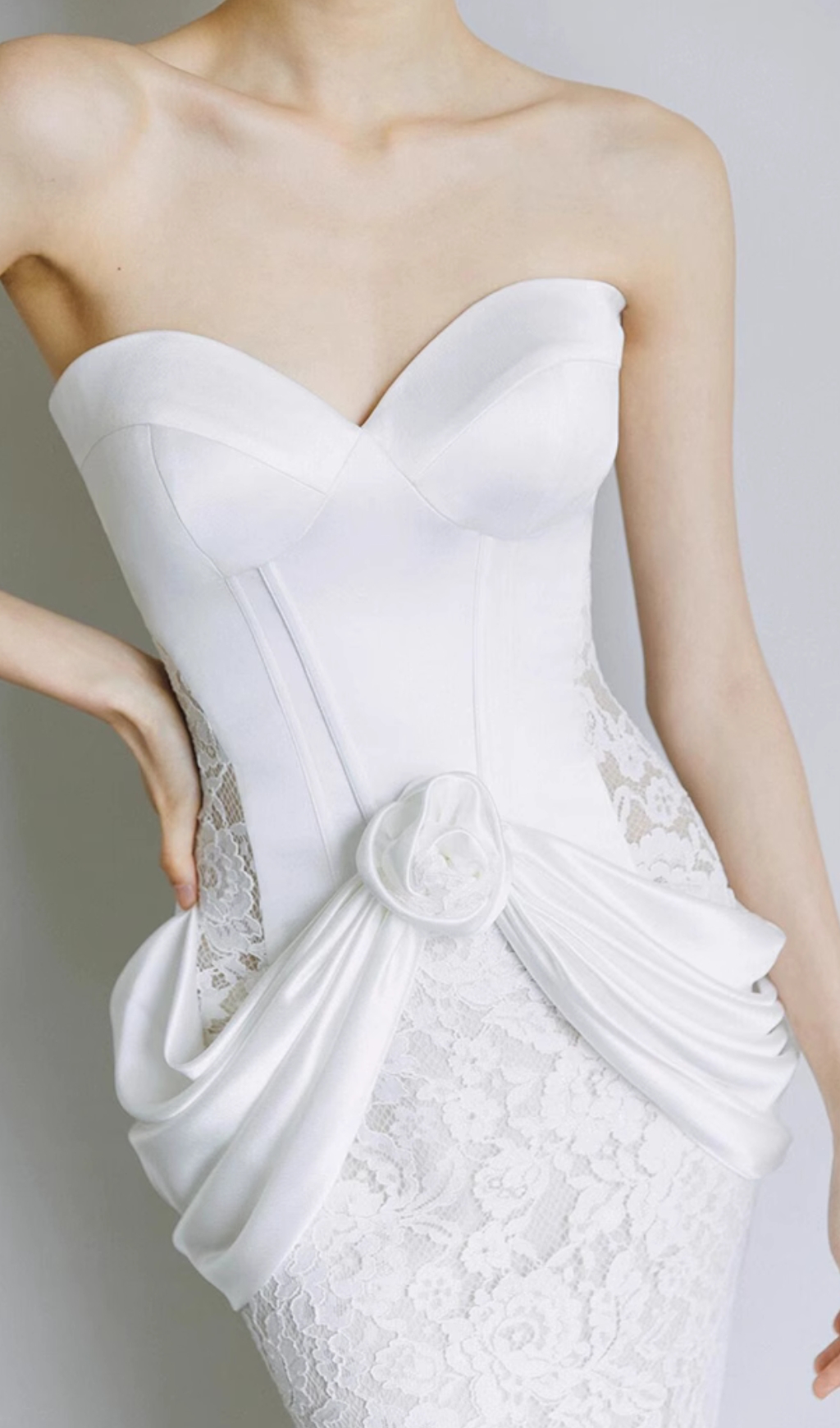 Fashionslee Women Cait White Lace Corset Wedding Dress
