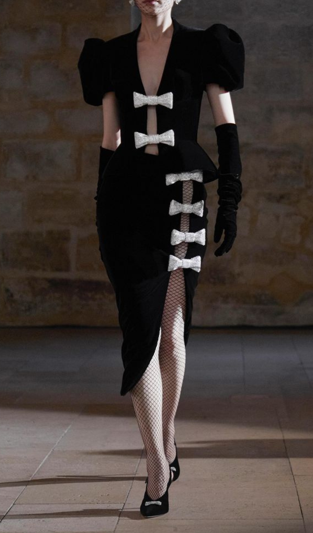 Fashionslee Women Black Short Sleeve Crystal Bow Midi Two Piece Velvet Dress