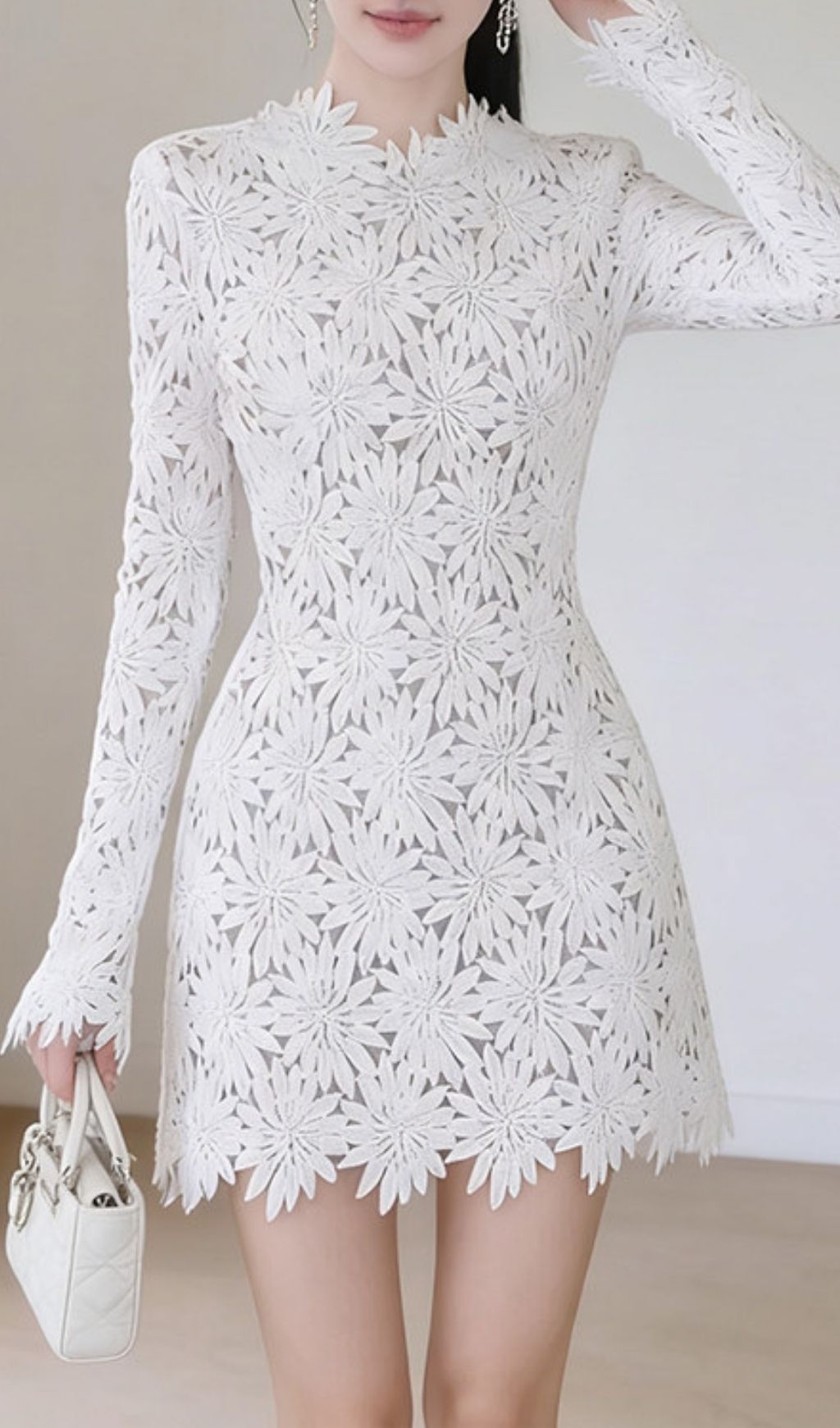 Fashionslee Women Kapila White Embroidery Long Sleeve Mini Dress