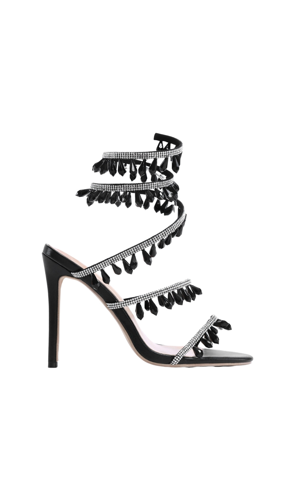 Fashionslee Women Ann Black Snake Rhinestone Sandals
