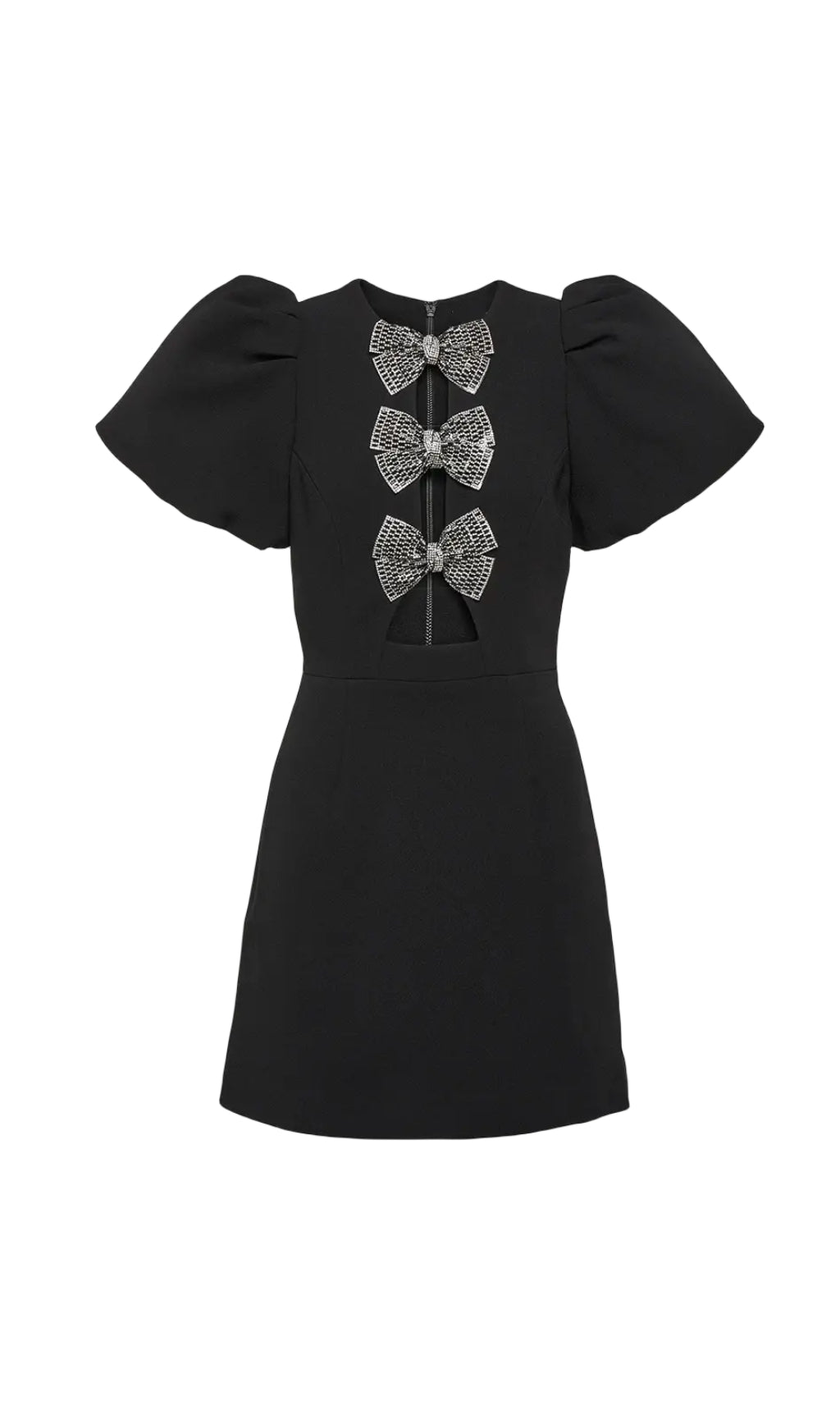 Fashionslee Women Black Short Sleeve Round Neck Bow Hollow Mini Dress