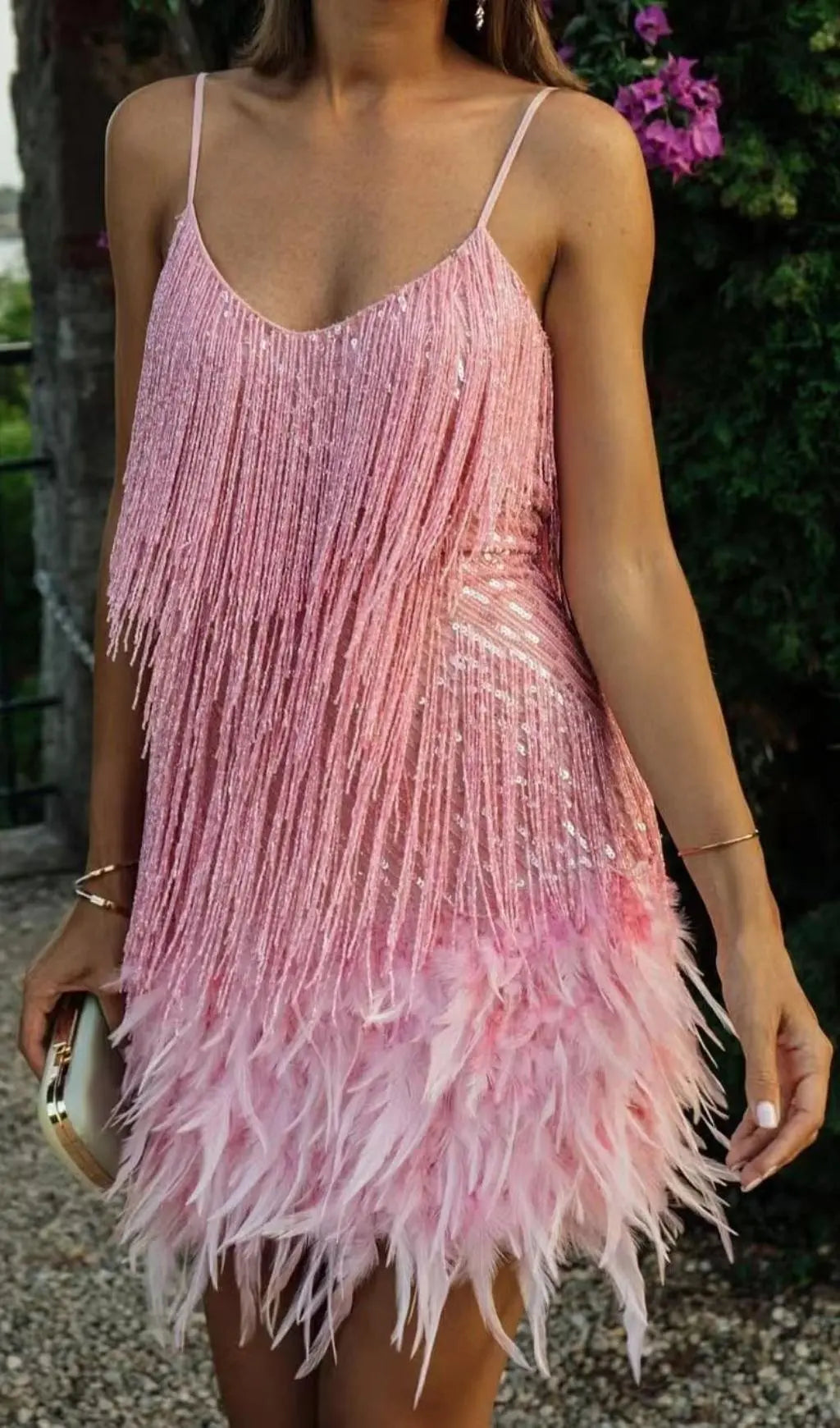 f83623b3a6652c25242f34de8065cddc.jpeg Fashionslee Women Tassel Feather Mini Dress In Pink