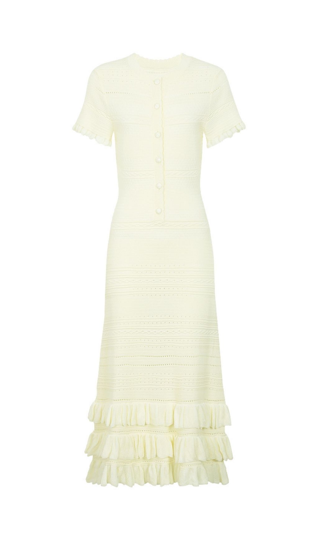 Fashionslee Women Kia Pale Yellow Short Sleeve Ruffle Midi Dress