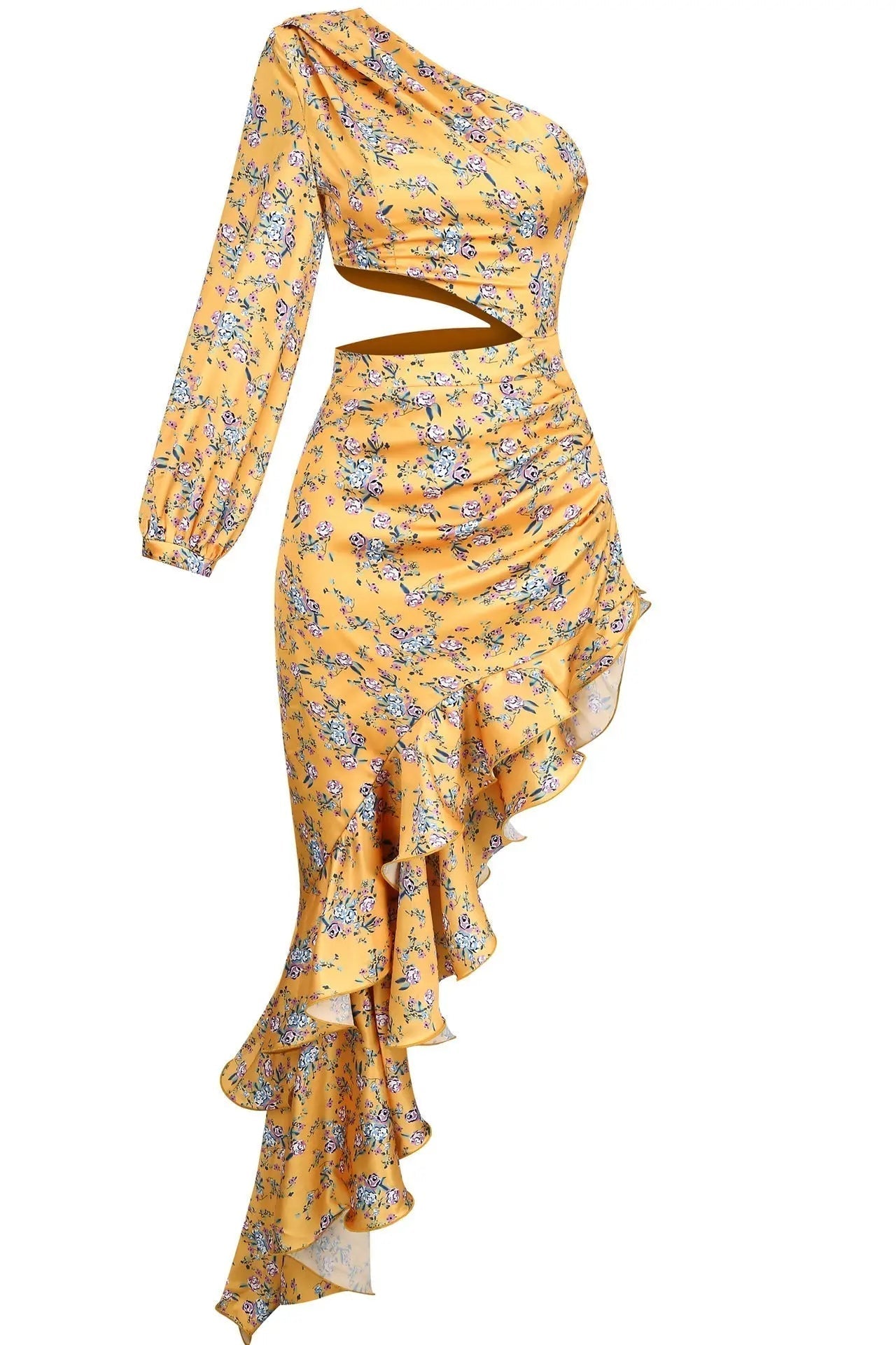 VINTAGE FLORAL ONE SHOULDER MAXI DRESS - OWNCI VINTAGE FLORAL ONE SHOULDER MAXI DRESS - OWNCI