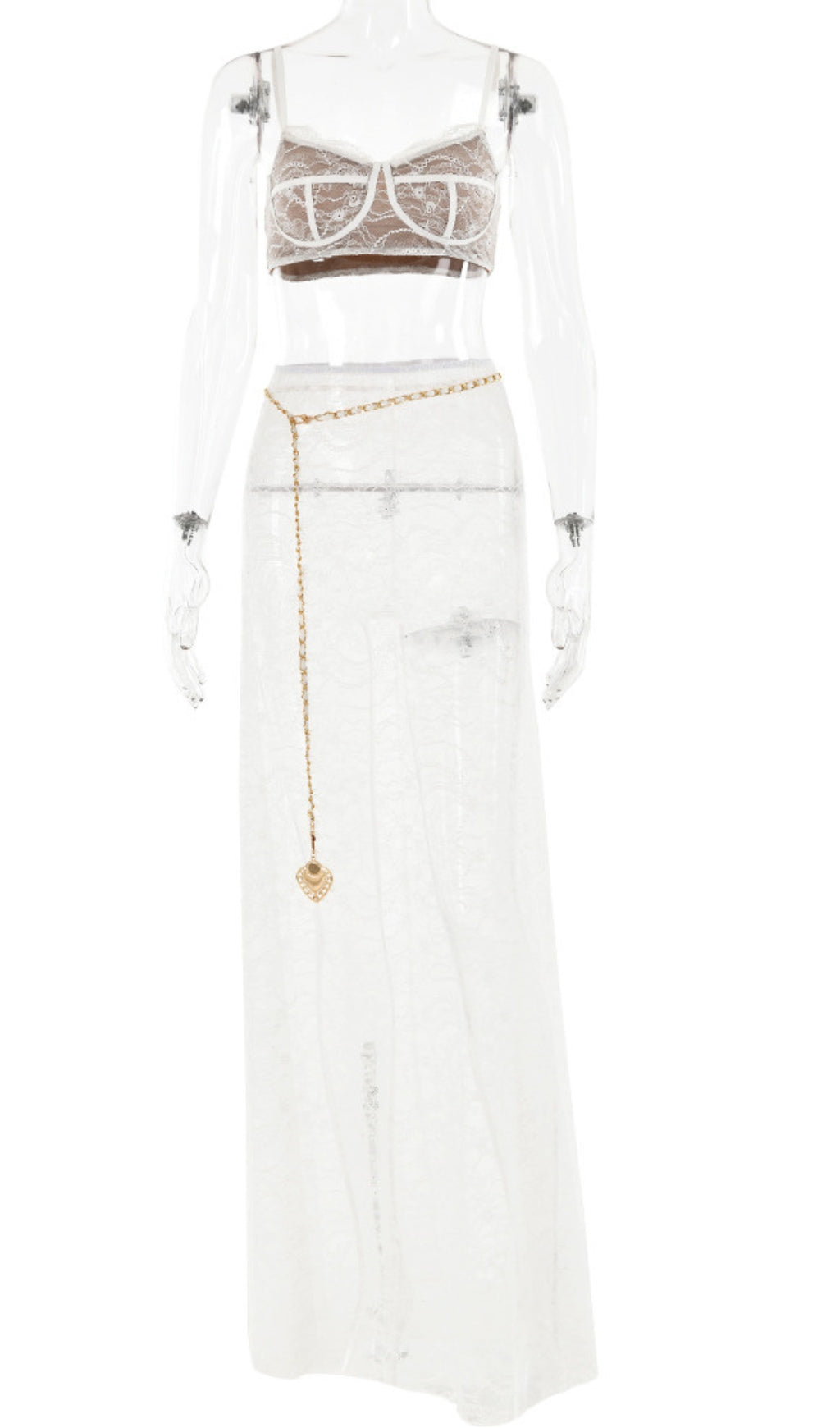 f8a765eec86ecefb0ab51d189c03efac.jpeg Fashionslee Women Ayumi White Lace Skirt Set With Waist Chain