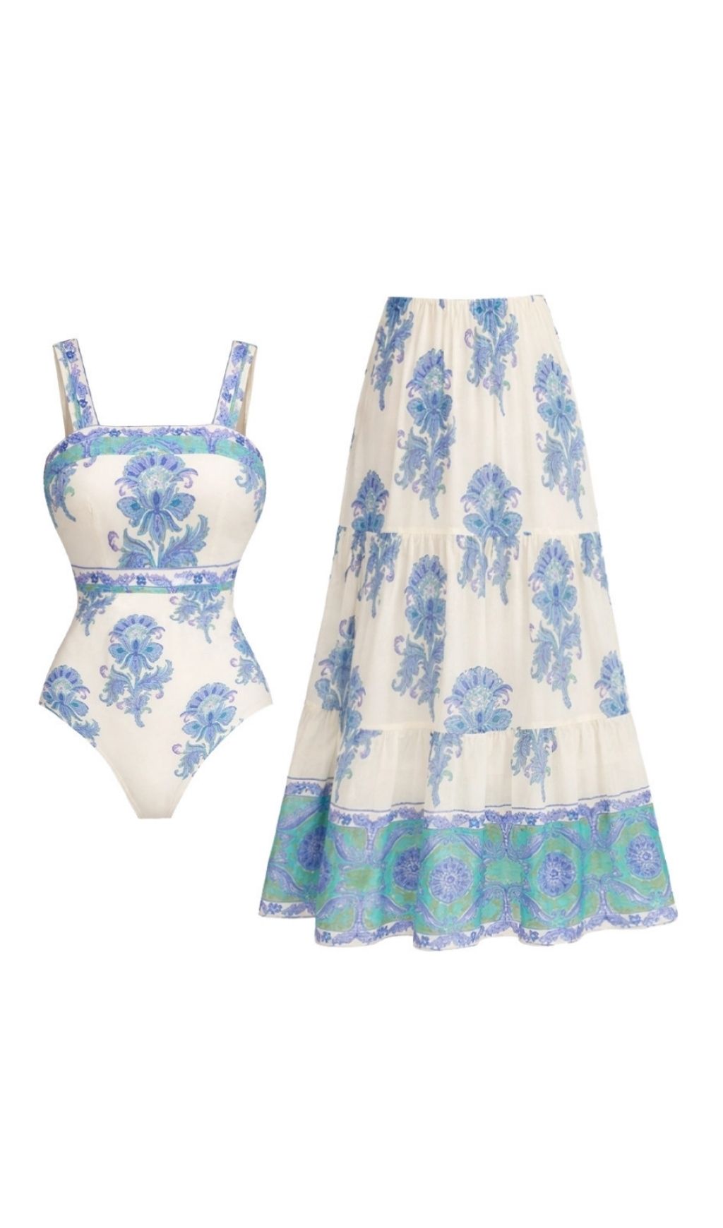 f8bea4186ccef88a48b76822f41c9b22.jpg Fashionslee Women Kristina Blue Printed One-Piece Swimsuit & Skirt Set