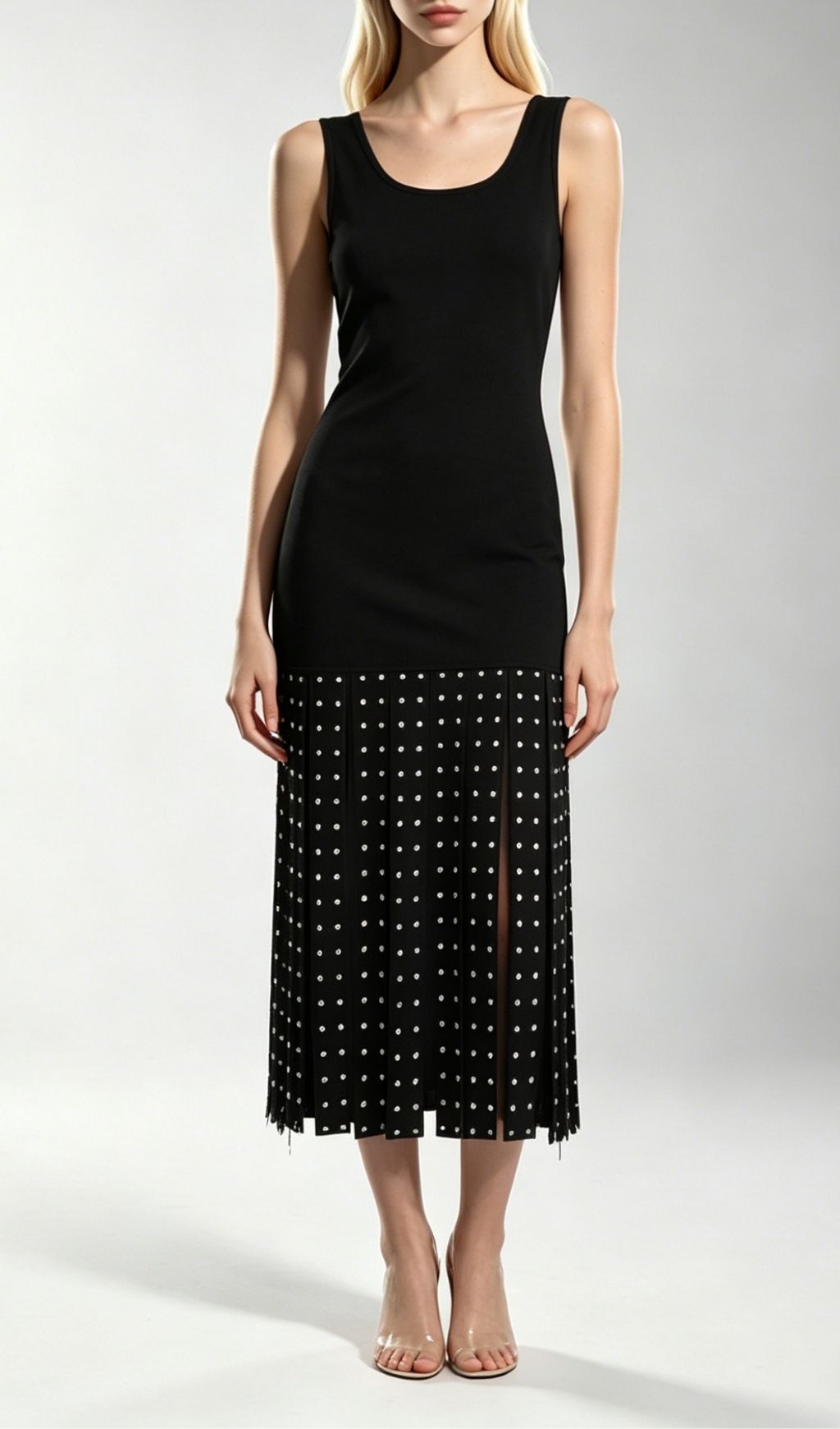 Fashionslee Women Kilikina Black Sleeveless Diamante Knit Midi Dress